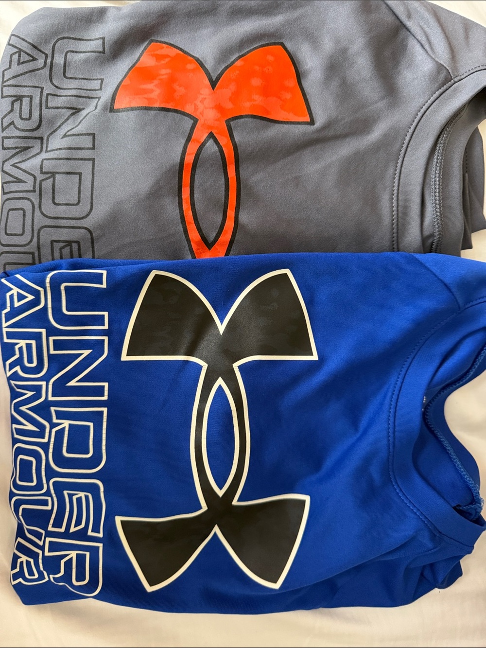 Under Armour Crewneck Shirts - Royal Blue & Gray with Black and Orange Logos